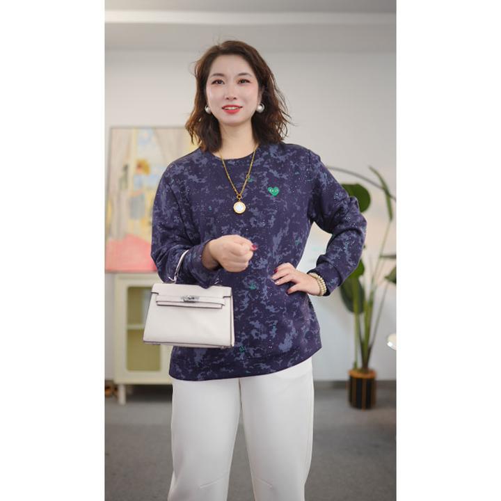 星梦情缘大码女装游艇蓝百搭圆领长袖网红宽松型卫衣上衣显瘦T恤
