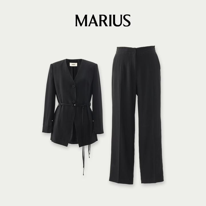 MARIUS‘督导套’无领系带简洁利落西装套装