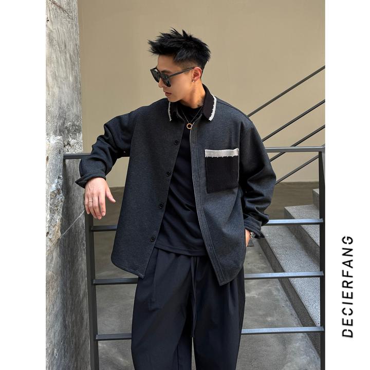 2025秋季撞色翻领工装长袖衬衫男士cityboy宽松衬衣外套