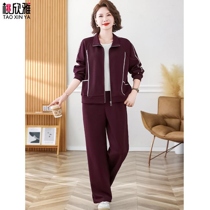 妈妈秋装运动服套装2025新款中老年休闲外套女春秋开衫上衣两件套