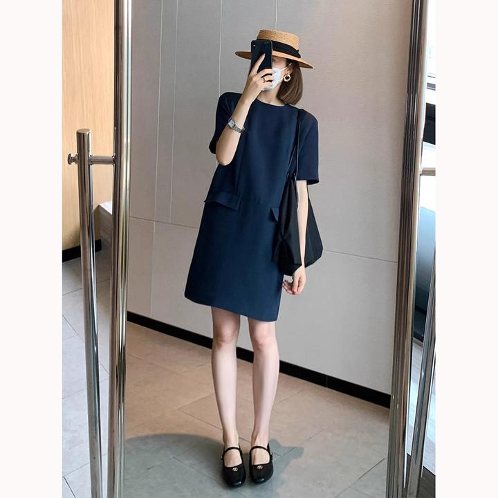 御姐大码连衣裙春夏装小香风宽松裙气质女神范设计感职业感中长裙