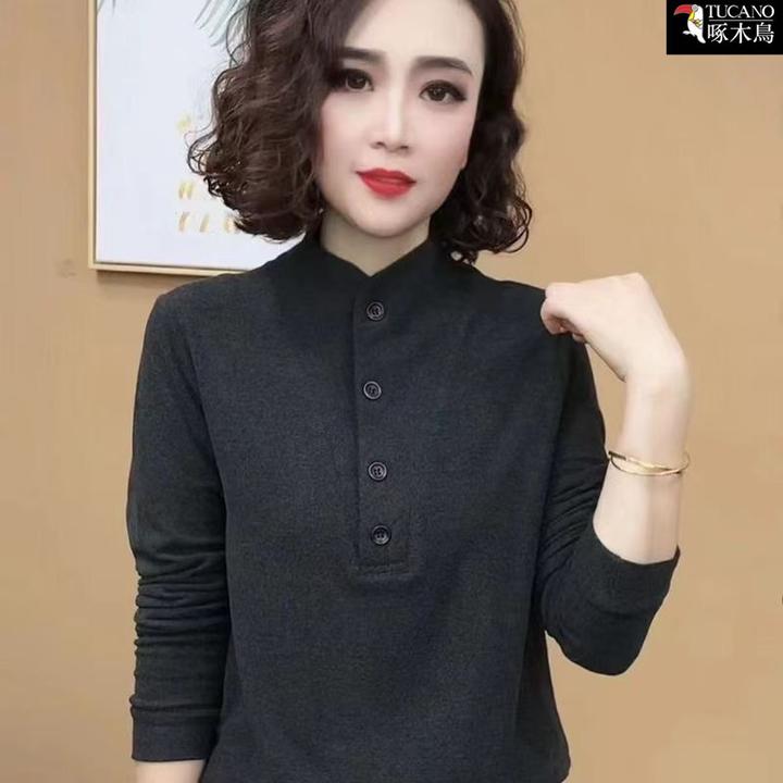 啄木鸟正品2025秋冬季长袖简约通勤小众T恤修身百搭套头时尚上衣