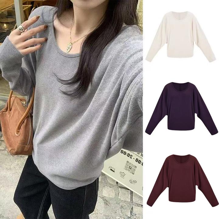 【慕斯双面绒】秋冬新款蝙蝠袖气质上衣宽松显瘦长袖T恤百搭打底衫