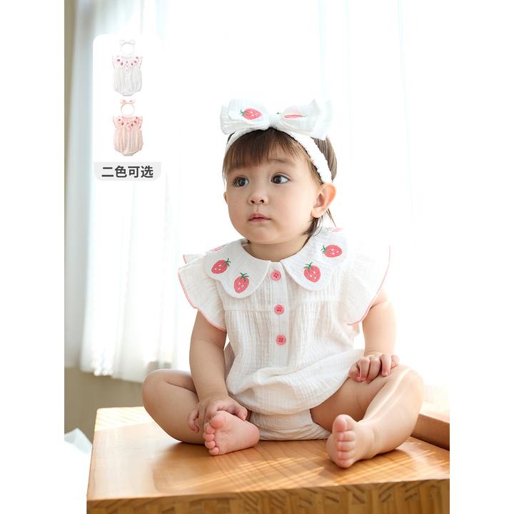 婴儿纯棉包屁衣2025女童夏季新款连体衣新生宝宝外穿三角哈衣