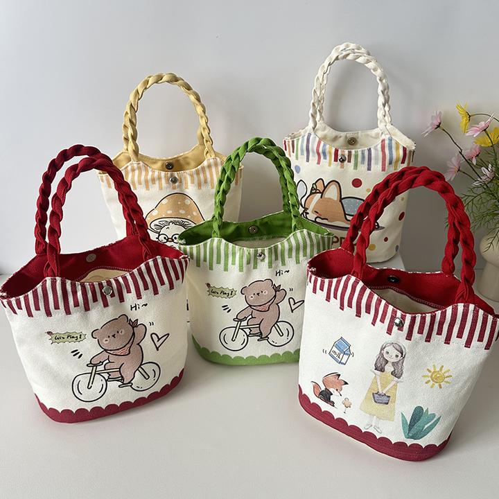 卡通帆布菜篮水桶包上班族小拎包饭盒便当包学生零食包妈咪手提包