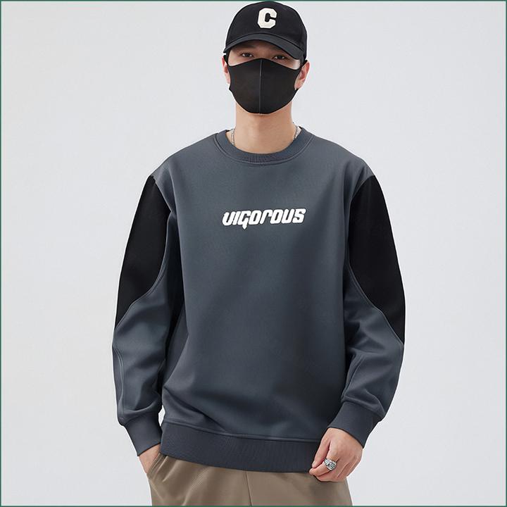 潮流拼色卫衣男款2026新款秋冬圆领套头重磅通勤秋冬长袖上衣男款