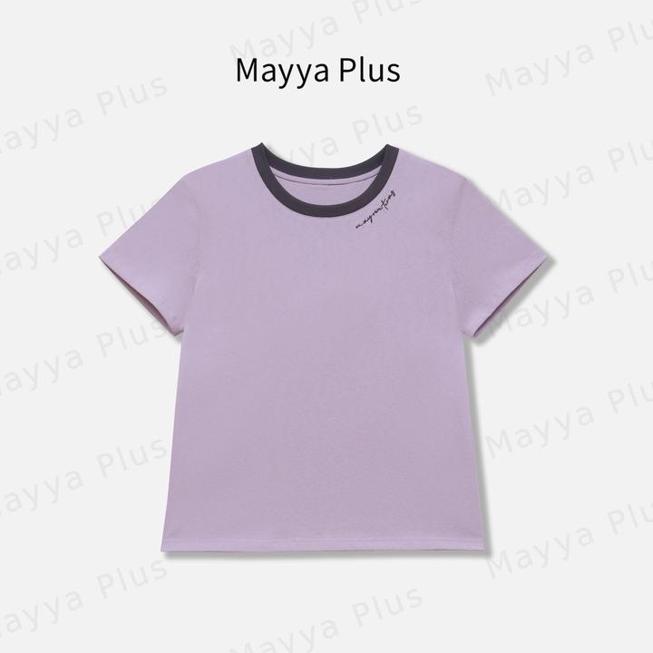 【半日闲】MayyaPlus麦芽定制韩系圆领撞色短袖T恤显瘦上衣32536017