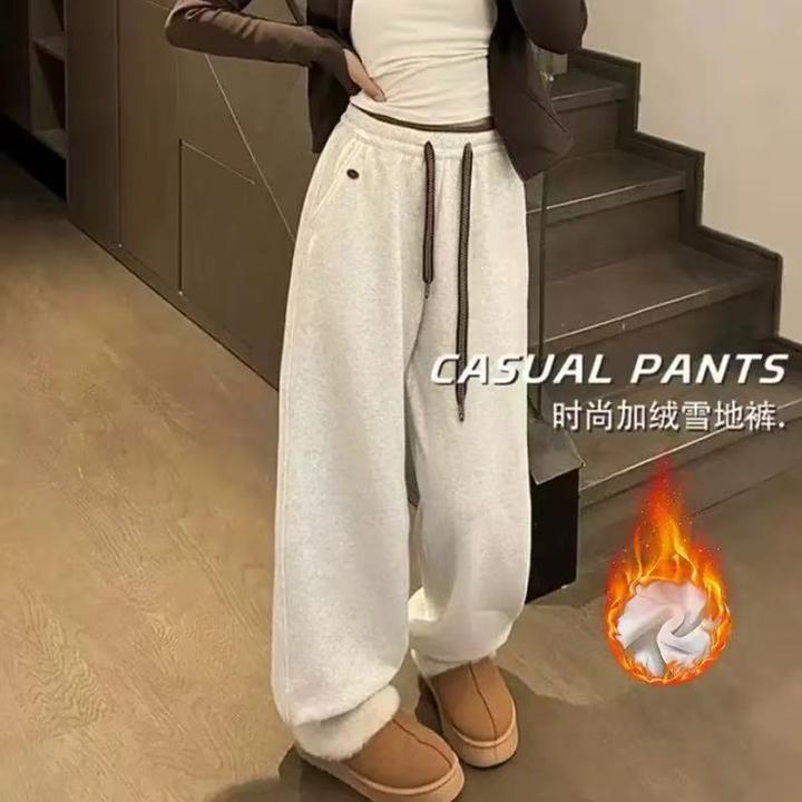 【运补6-8、】加绒加厚雪地裤束脚卫裤女秋冬抽绳宽松垂感显瘦休闲裤