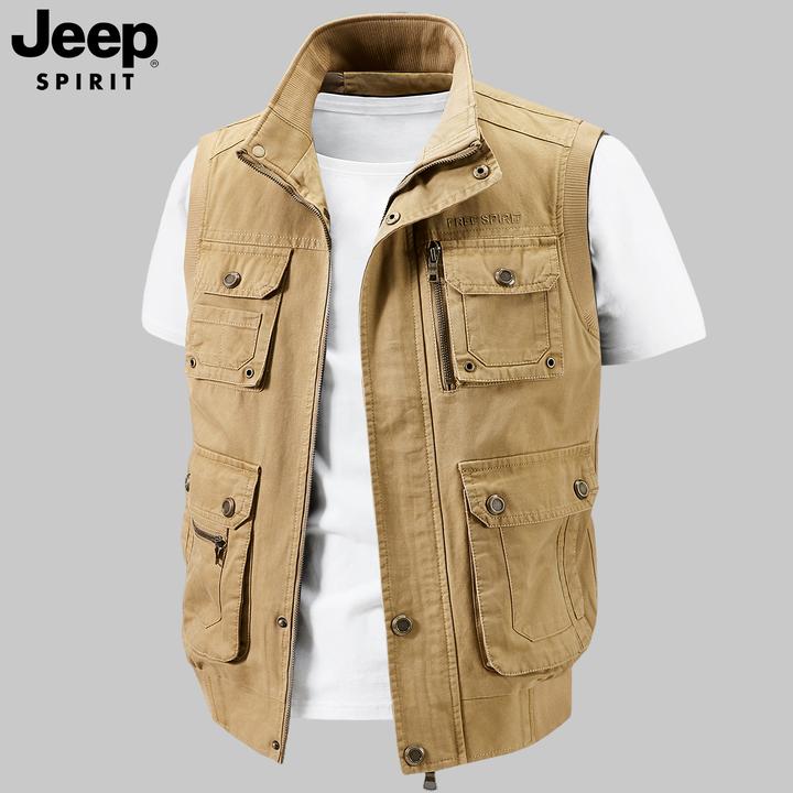 高档吉普衣服男装多口袋马甲男款秋冬季纯棉男士坎肩外穿马夹背心