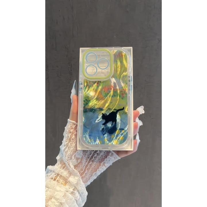 适用苹果iPhone16pro手机壳15羽纱奶油小溪猫咪华为p60小众清新