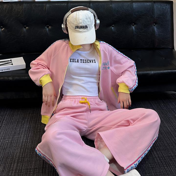 女大童卫衣外套韩系多巴胺春秋季两件套初中生女孩休闲运动裤子潮