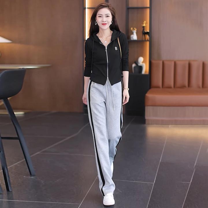 休闲运动窄版阔腿裤子女2024秋冬新款高腰显瘦加绒加厚垂感直筒裤