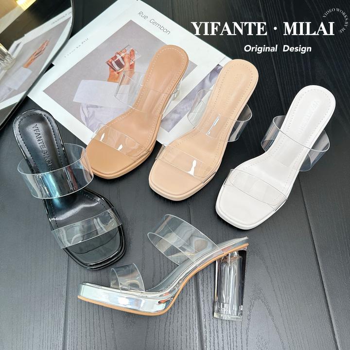 透明高跟鞋女2025年新款夏季防水台凉鞋一字带粗跟外穿小码凉拖鞋