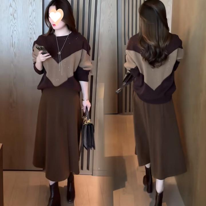 时尚毛衣套装女士两件套秋冬装2025年新款宽松减龄针织套头衫上衣