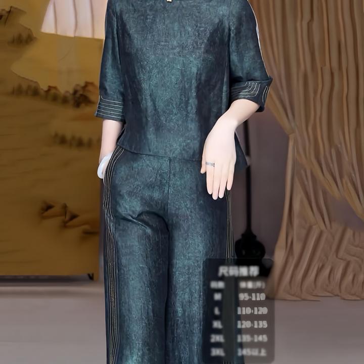 高级感轻奢洋气气质裤套装女2025显瘦减龄五分袖衬衫+裤子阔腿