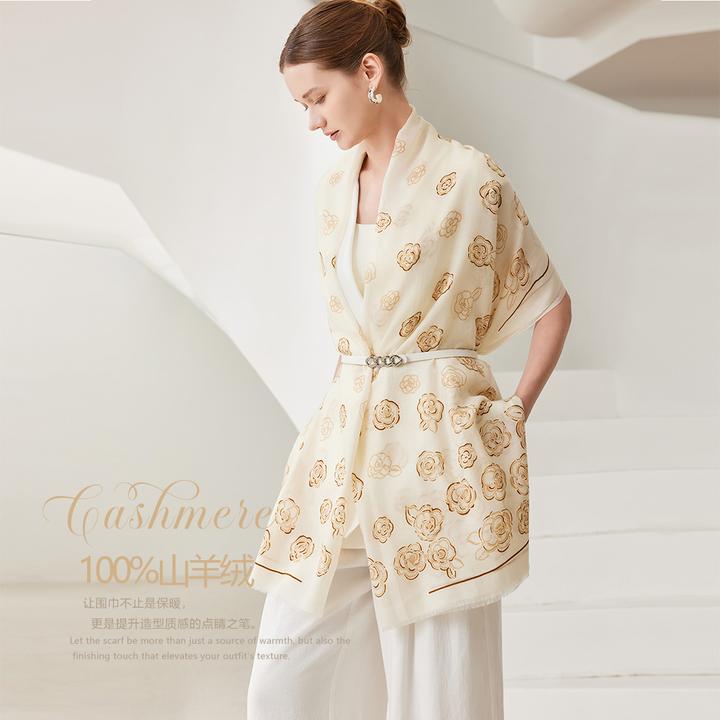 奢凌羊曼陀罗树」100%绵羊毛秋冬高级围巾护肩两用披肩洋气送礼盒