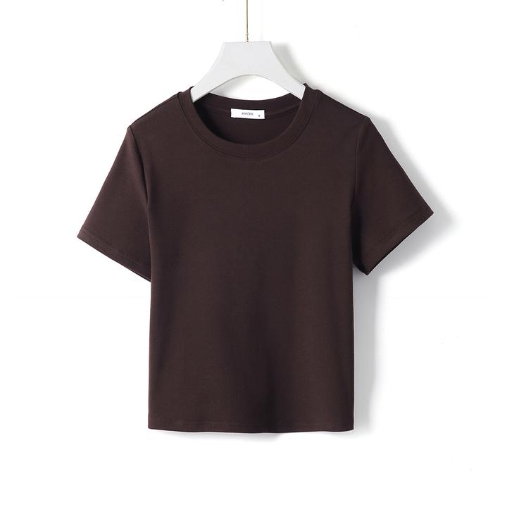 小宜原初 【常规款】圆领短袖T恤女夏季薄款修身弹力纯色半袖上衣