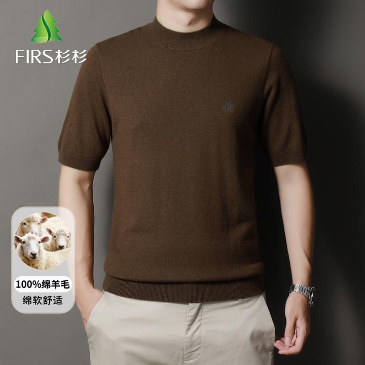 FIRS/杉杉【100%绵羊毛】男士春秋短袖商务休闲百搭舒适亲肤羊毛衫