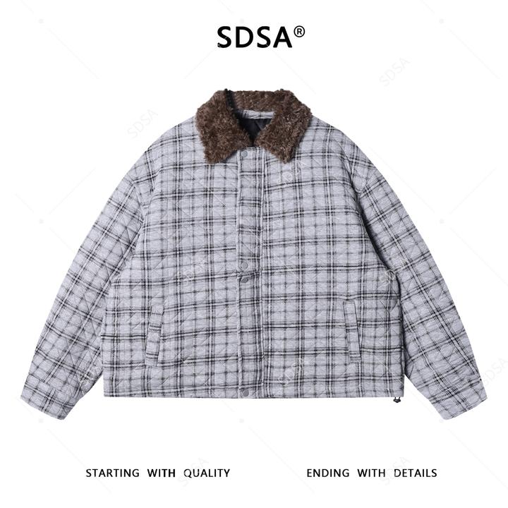 SDSA男士秋冬新款痞帅男装韩版宽松拼接格纹翻领夹克外套百搭时尚