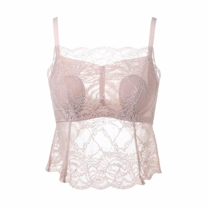 早春软兔耳杯蕾丝美背吊带轻薄一字领防走光背心内衣短款