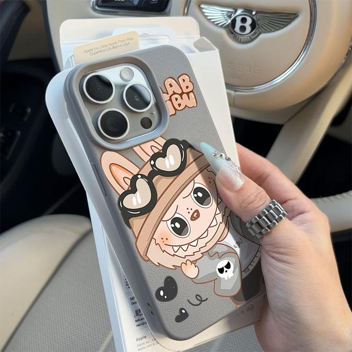 卡通LABUBU适用苹果16p/15手机壳iPhone14promax13荔枝纹12软11