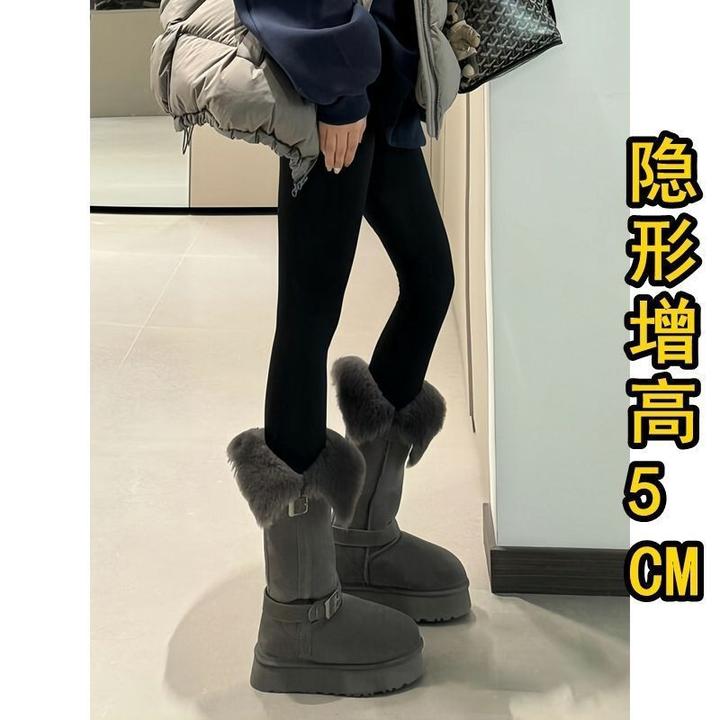 冬加绒新款增高厚底灰色东北棉鞋长筒小个子2025保暖雪地靴女加厚