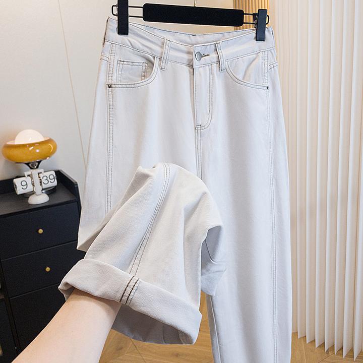 大码洋气宽松阔腿牛仔裤2025秋季穿搭高腰显高显瘦减龄弯刀拖地裤