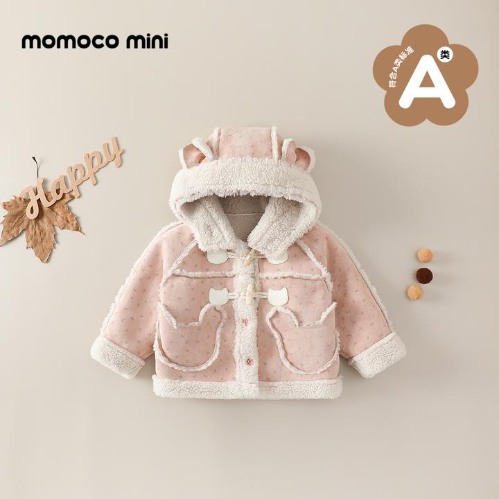 MOMOCOmini冬季婴童粉色小碎花连帽保暖毛毛外套女宝87810120001