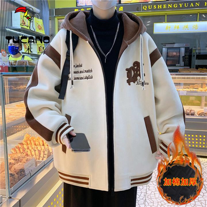 啄木鸟2024新款秋冬季奥粒绒保暖夹克男生港风潮流青少年加棉加厚