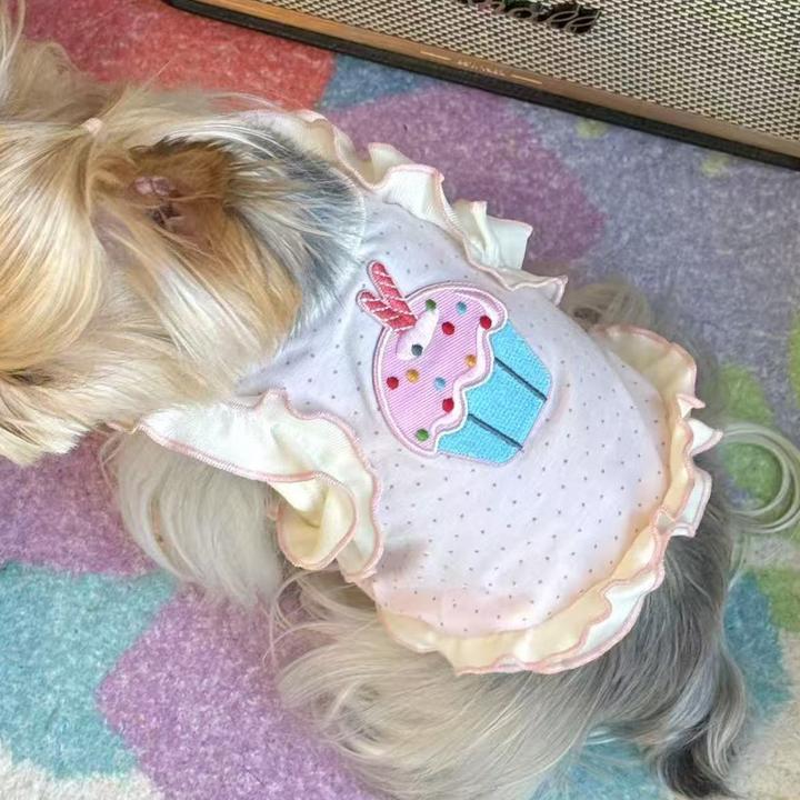 宠物小狗狗飞袖花边蛋糕裙春秋款比熊泰迪博美猫咪小型犬适用