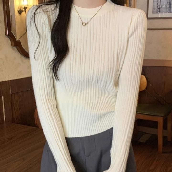 法式圆领长袖毛衣女秋季设计感针织打底衫显瘦上衣百搭