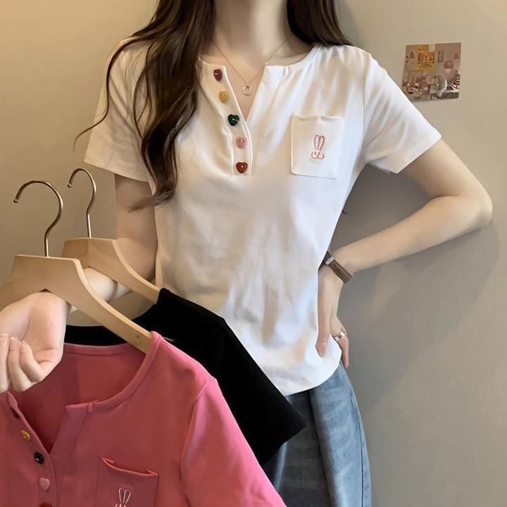 大码立体装饰设计感短袖t恤女2025夏季新款修身显瘦遮肉外穿上衣