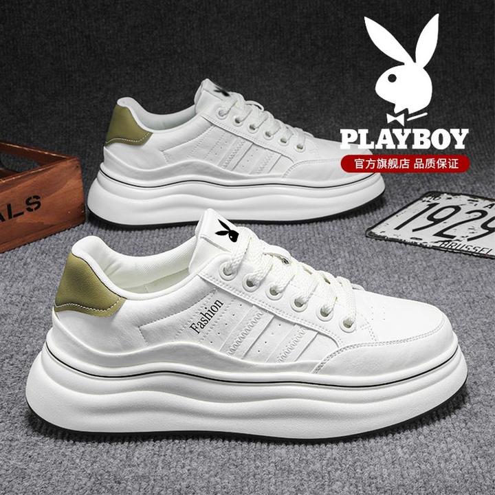 花花公子小白鞋男款冬季款真皮高级感厚底增高板鞋百搭运动休闲鞋