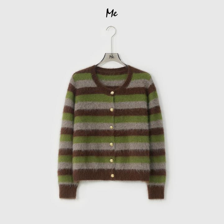 ME【小松果开衫】棕榈条纹超柔拉毛时尚百搭复古针织毛衣MESA3572