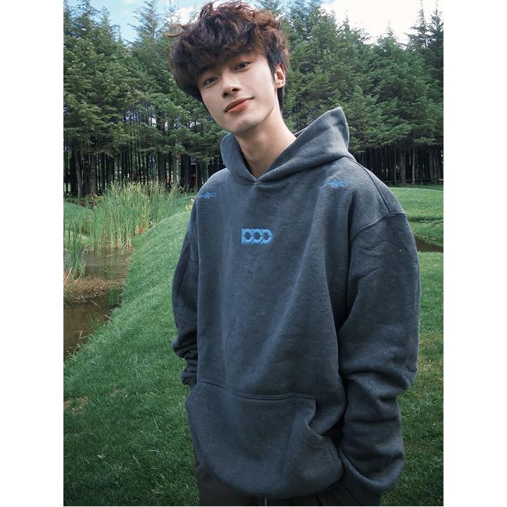 美式重磅刺绣连帽卫衣男款秋冬季潮牌cleanfit设计感帽衫情侣外套