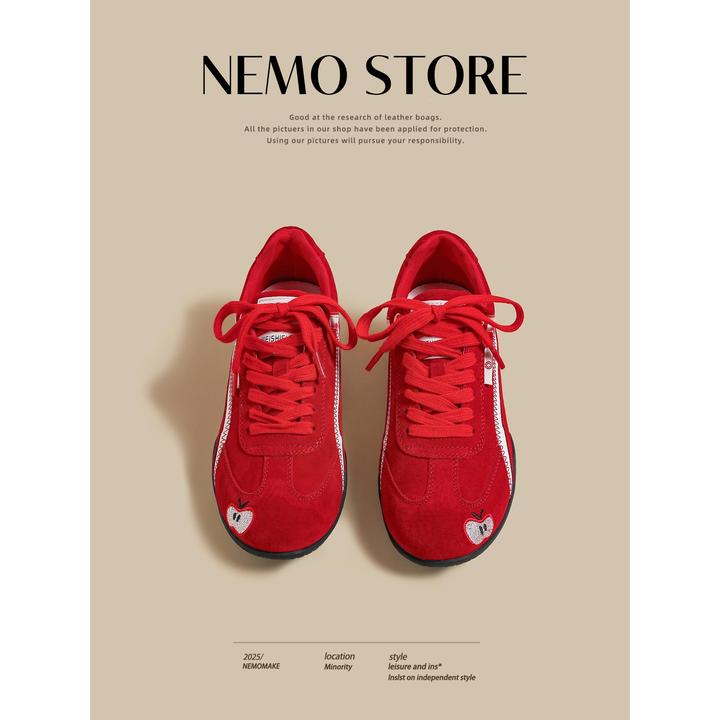 红色苹果覆古德训鞋女2025新款多巴胺百搭chic内增高阿甘休闲板鞋