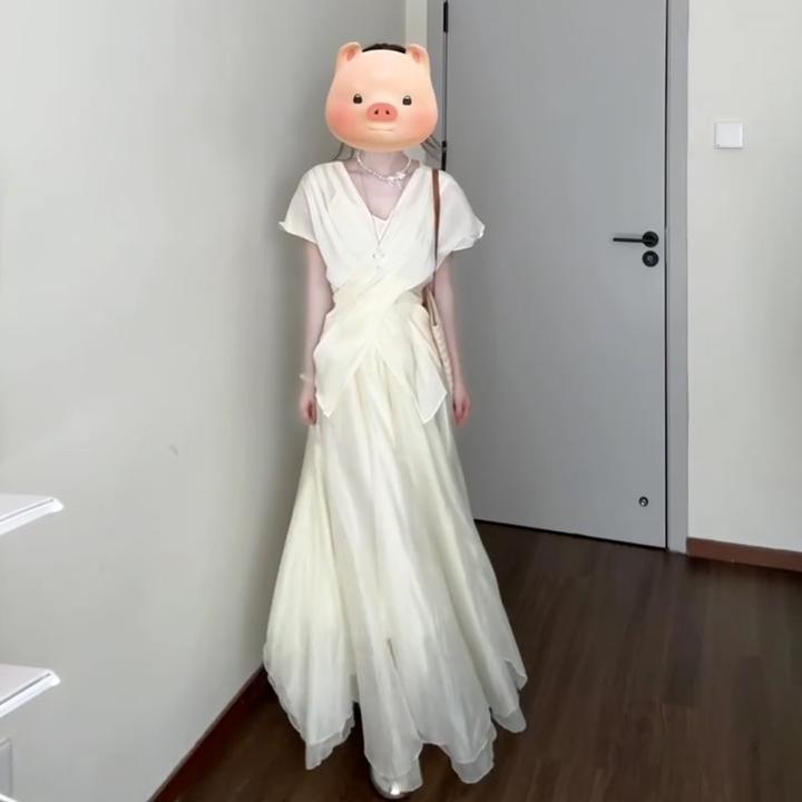 【现货+运补】法式气质收腰V领连衣裙女夏高级夏日绝美长裙套装5180