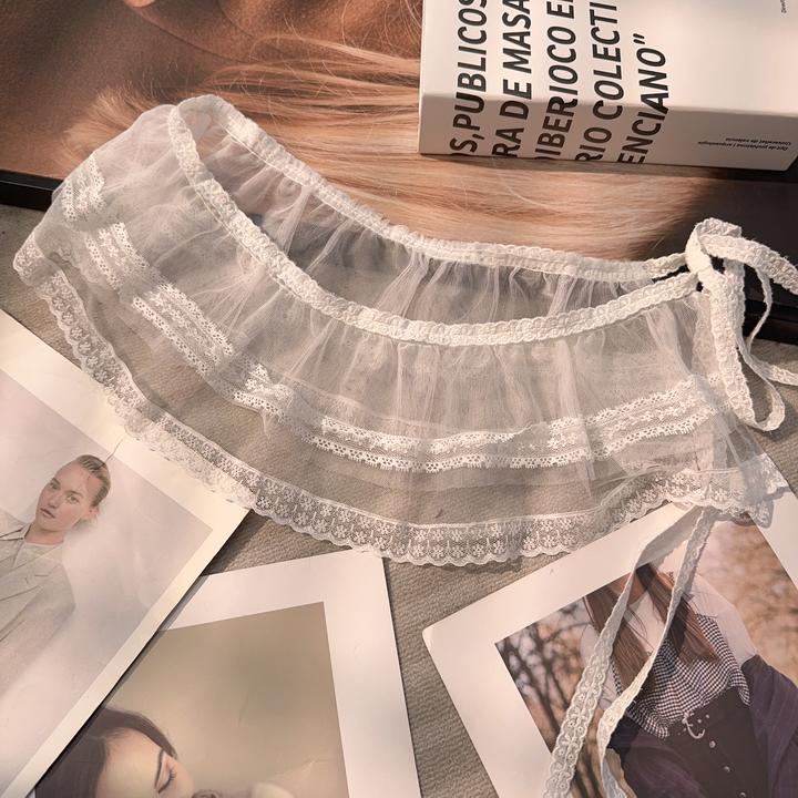 韩系芭蕾风穿搭蕾丝网纱叠穿裙帘女春季新款系带花边半身腰帘裙潮
