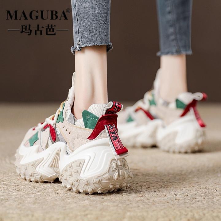 MAGUBA/玛古芭复古老爹鞋女厚底增高拼色网面透气户外休闲运动鞋