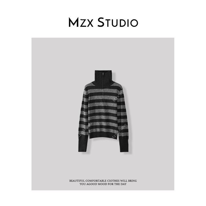 MZX 秋冬含羊毛高领半拉链条纹卫衣SY6888-X
