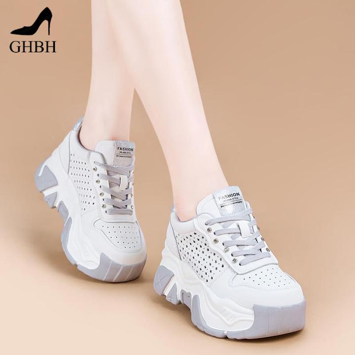 爆款镂空内增高女鞋2025新款夏季薄款休闲运动鞋厚底透气老爹鞋潮