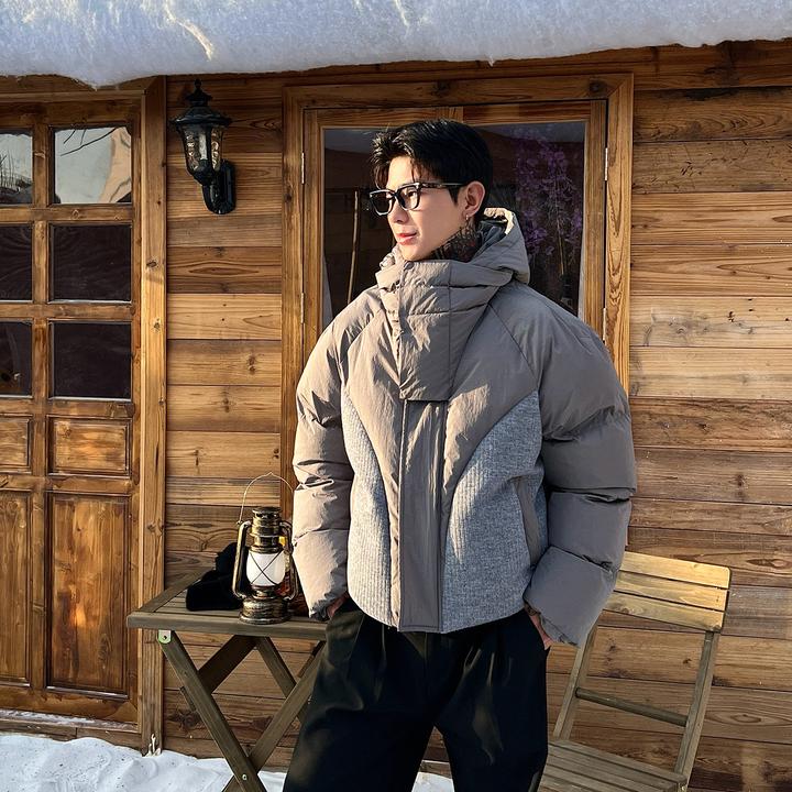 OXFREAK「解构拼接 针织面」户外机能棉服男连帽冬季加厚保暖外套