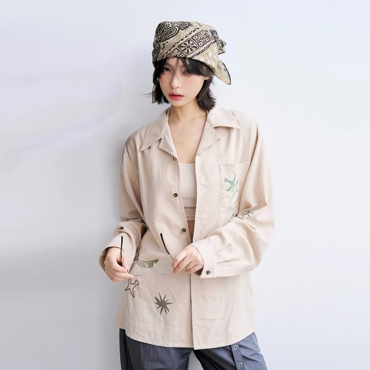 万有引力博物馆" wink ü线下店同款 "莱赛尔罗布麻混纺长袖衬衫