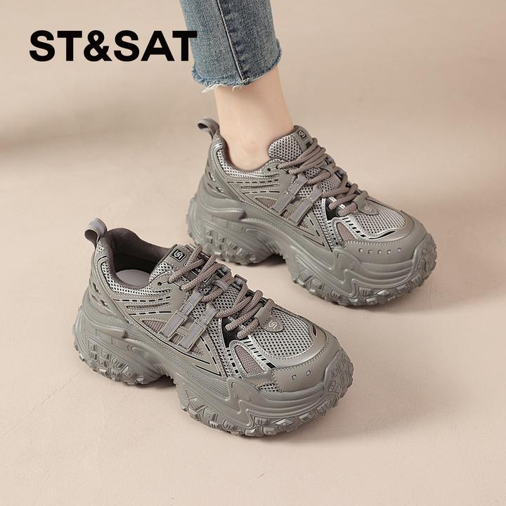 星期六厚底灰色老爹鞋女士2025新款春季休闲鞋子运动增高百搭女鞋