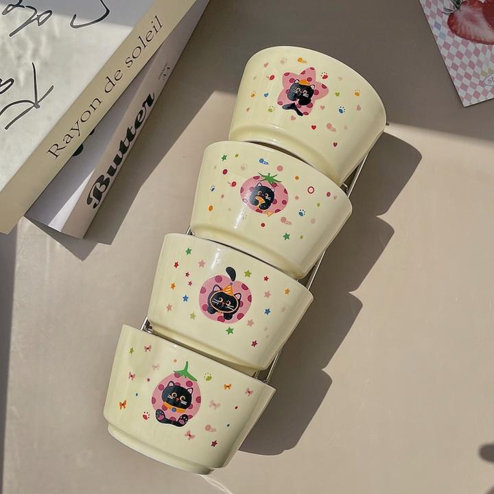 ins奶油风果蔬喵星球米饭碗家用陶瓷饭碗4.5英寸2025碗家用饭碗