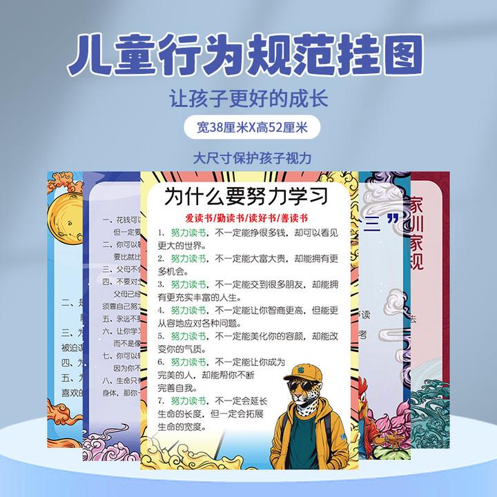 【家训家规挂图】 全套5张儿童自律墙贴挂图孩子励志客厅创意挂图