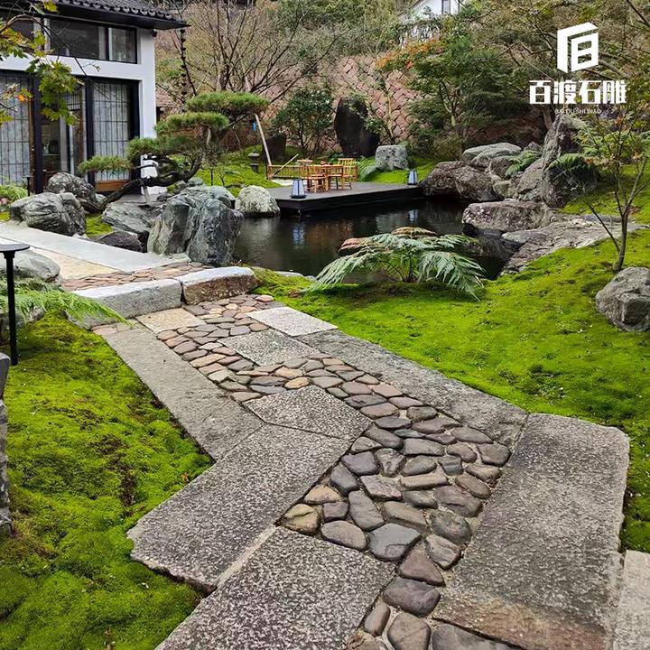 野山石老石板老石条庭院古建铺装日式延段碎拼石片老石材小路铺装