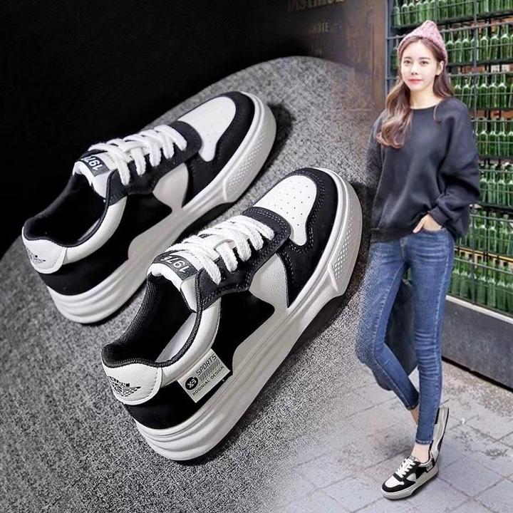 鞋子女春秋新款板鞋2024百搭黑白熊猫厚底休闲运动透气小白鞋橡胶