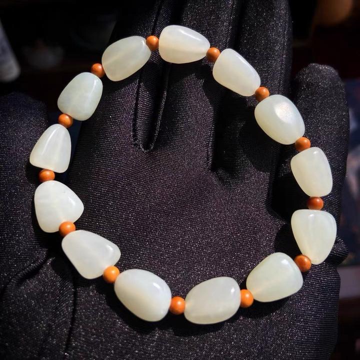 保真和田玉手串精品促销新疆温润细腻且末料羊脂白玉随型珠手链子