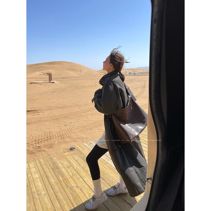 JCCC影子【高山飞鸟】黑咖可拆卸羽绒内胆PU长款外套JE5ABF10